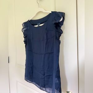 Banana Republic Ruffled Sleeve Blouse, Navy Blue, Medium